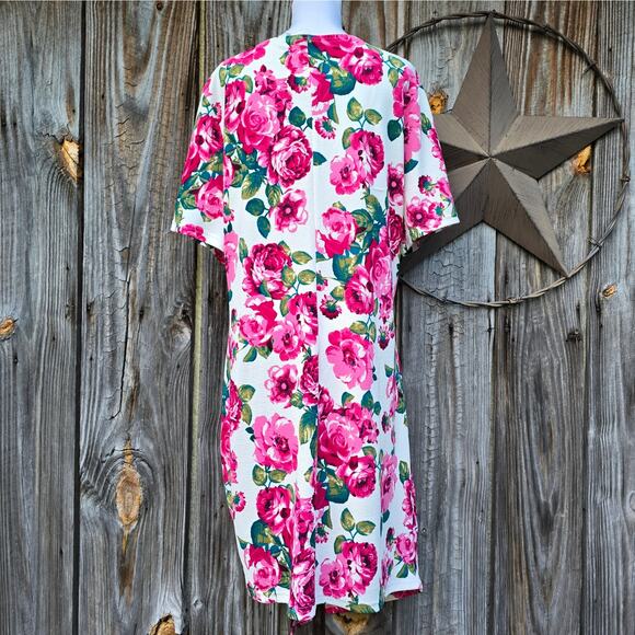 Bright Pink Floral Dress BloomChic Plus Size 22   Vneck Faux Wrap Stretch White - Picture 3 of 8